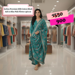 Indian Premium Silk Cotton Black Ash in Blue Pink Flower 3pieces