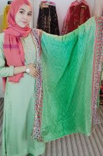 Olive Green Lemon Beeds work in Neck Cotton Dress Jorget Duptta