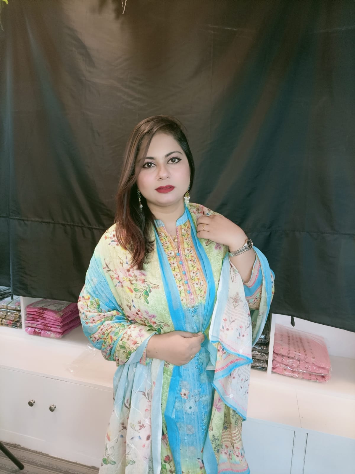 Pakistani Premium Cotton Digital work Sky Blue Dress